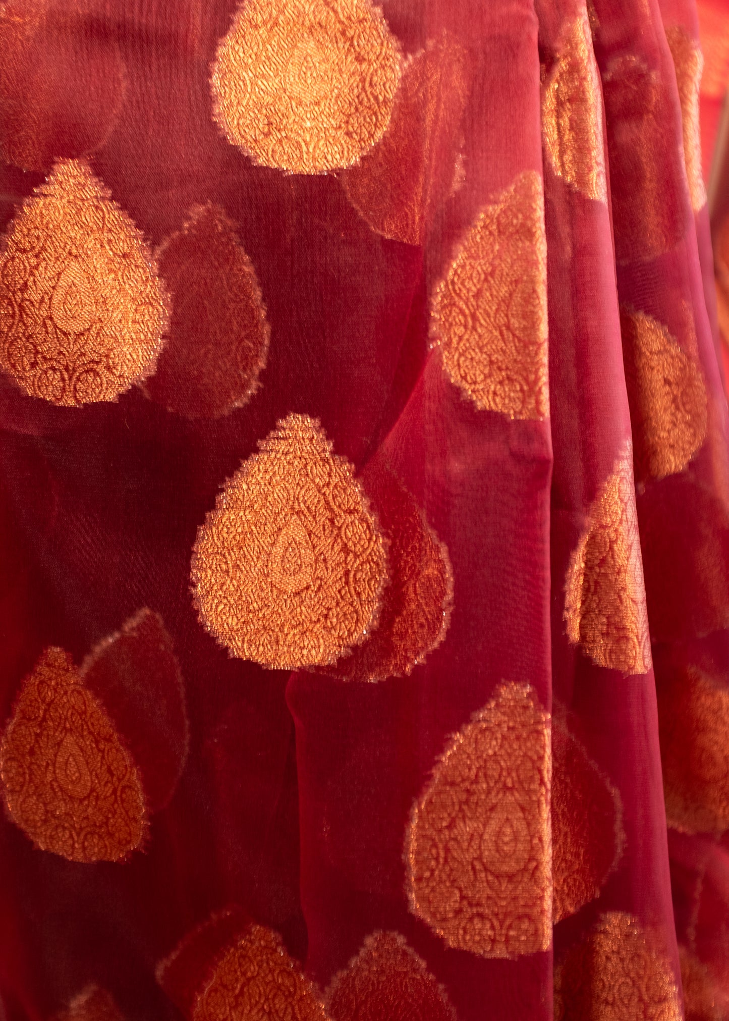 Reddish Maroon Banarasi Organza Silk Saree