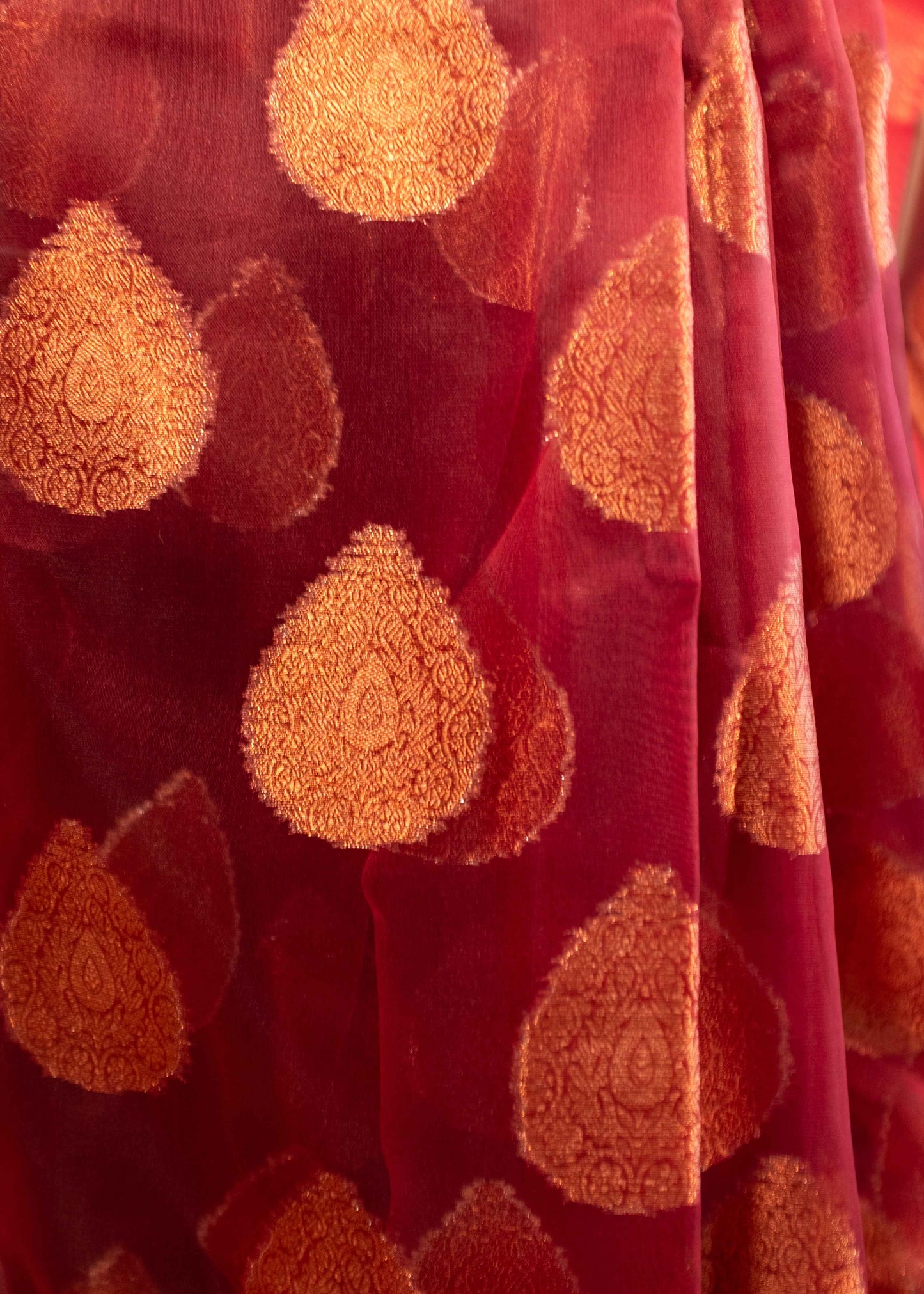 Reddish Maroon Banarasi Organza Silk Saree