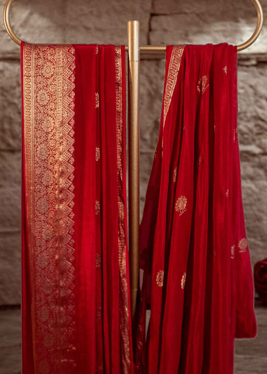 Red Banarasi Viscose Crepe Silk Saree
