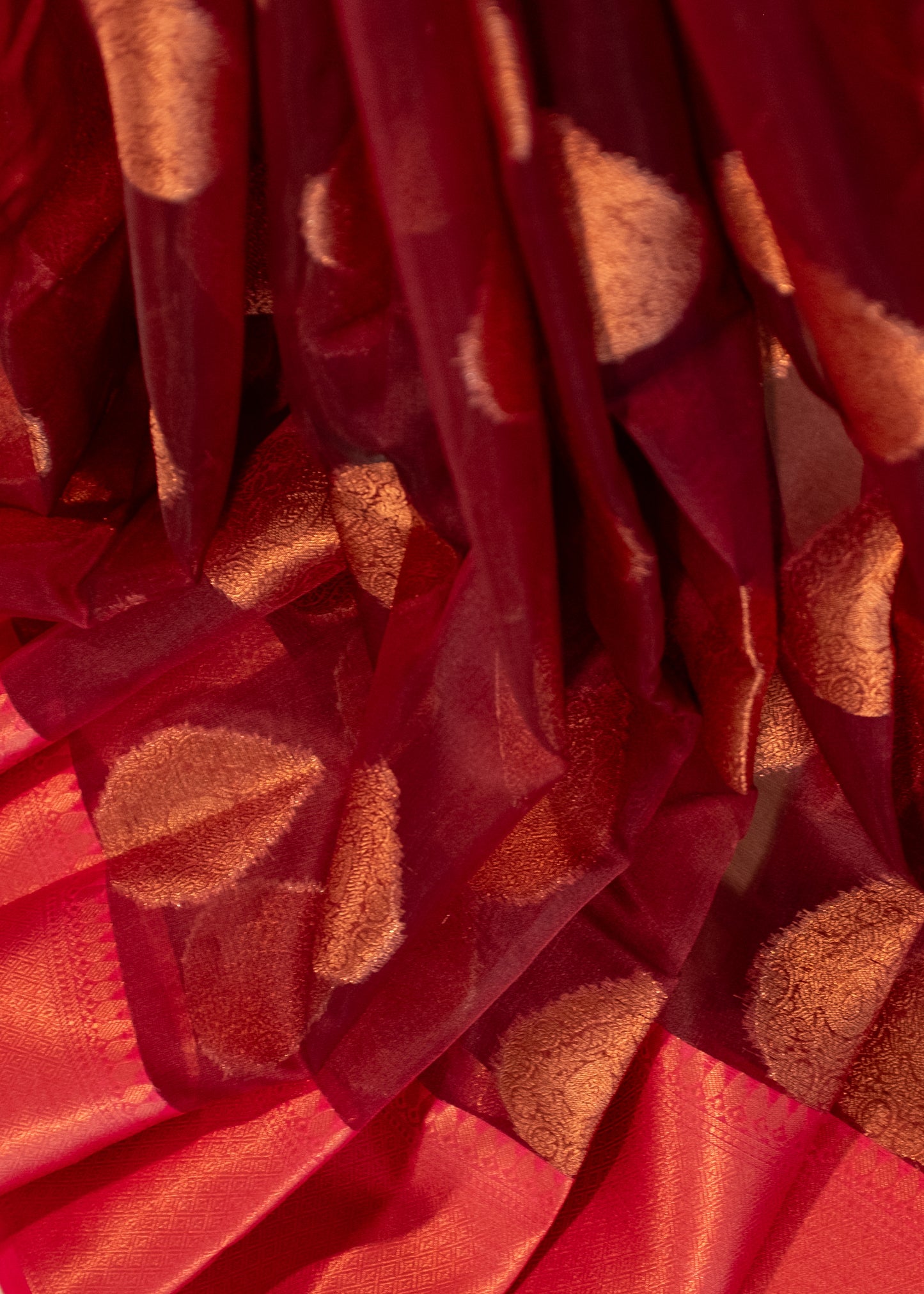 Reddish Maroon Banarasi Organza Silk Saree