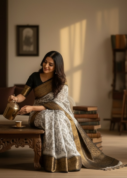 Handwoven Ikkat inspired Silk Saree