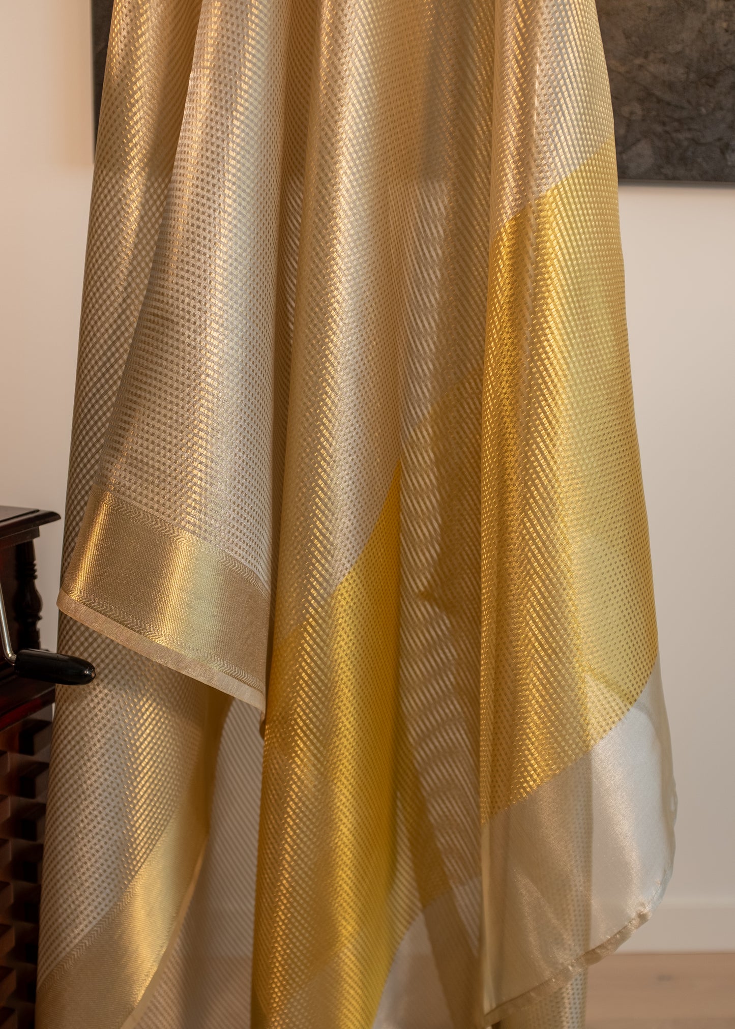 Off White with Gold Banarasi Tissue Soft Silk Saree