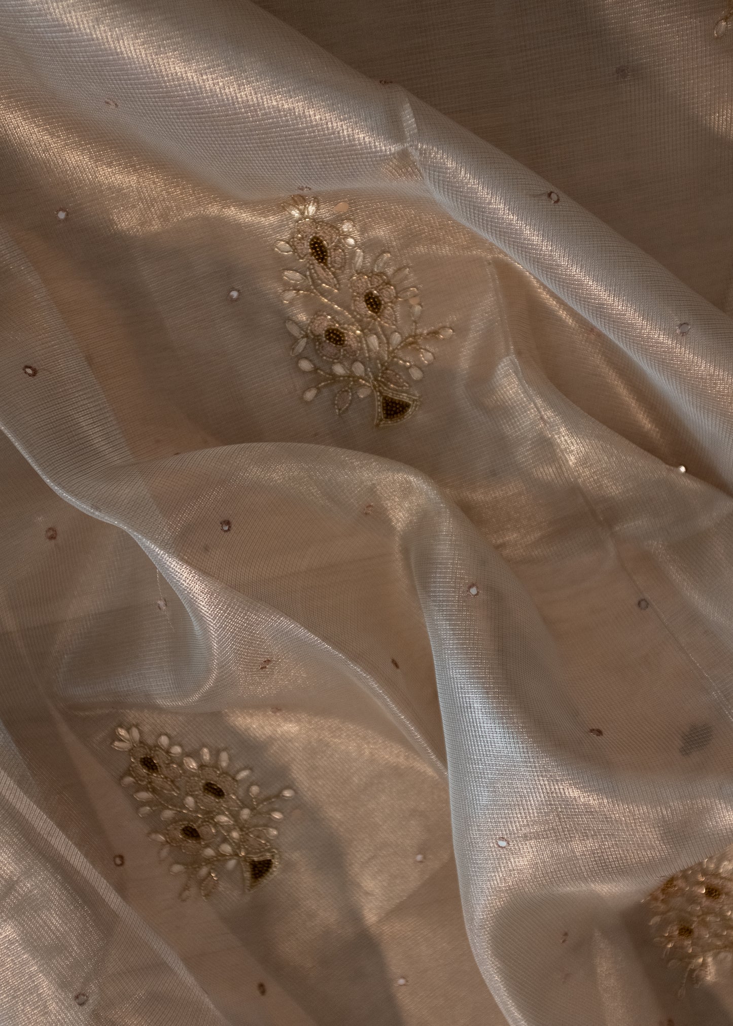 Silverish Off-White Kota Tissue Organza Saree