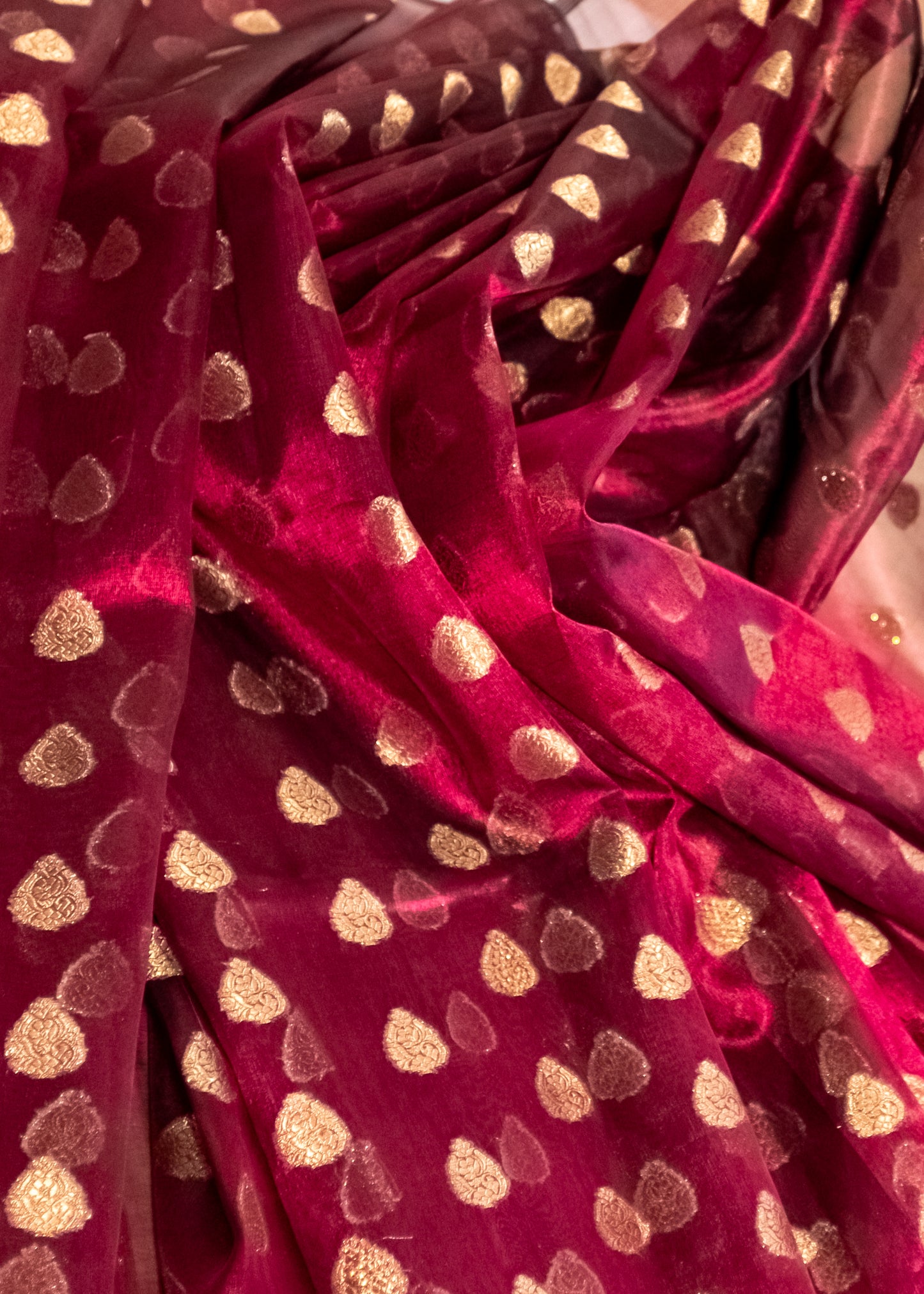 Maroon Glass Tissue Saree with Stone Embellishments
