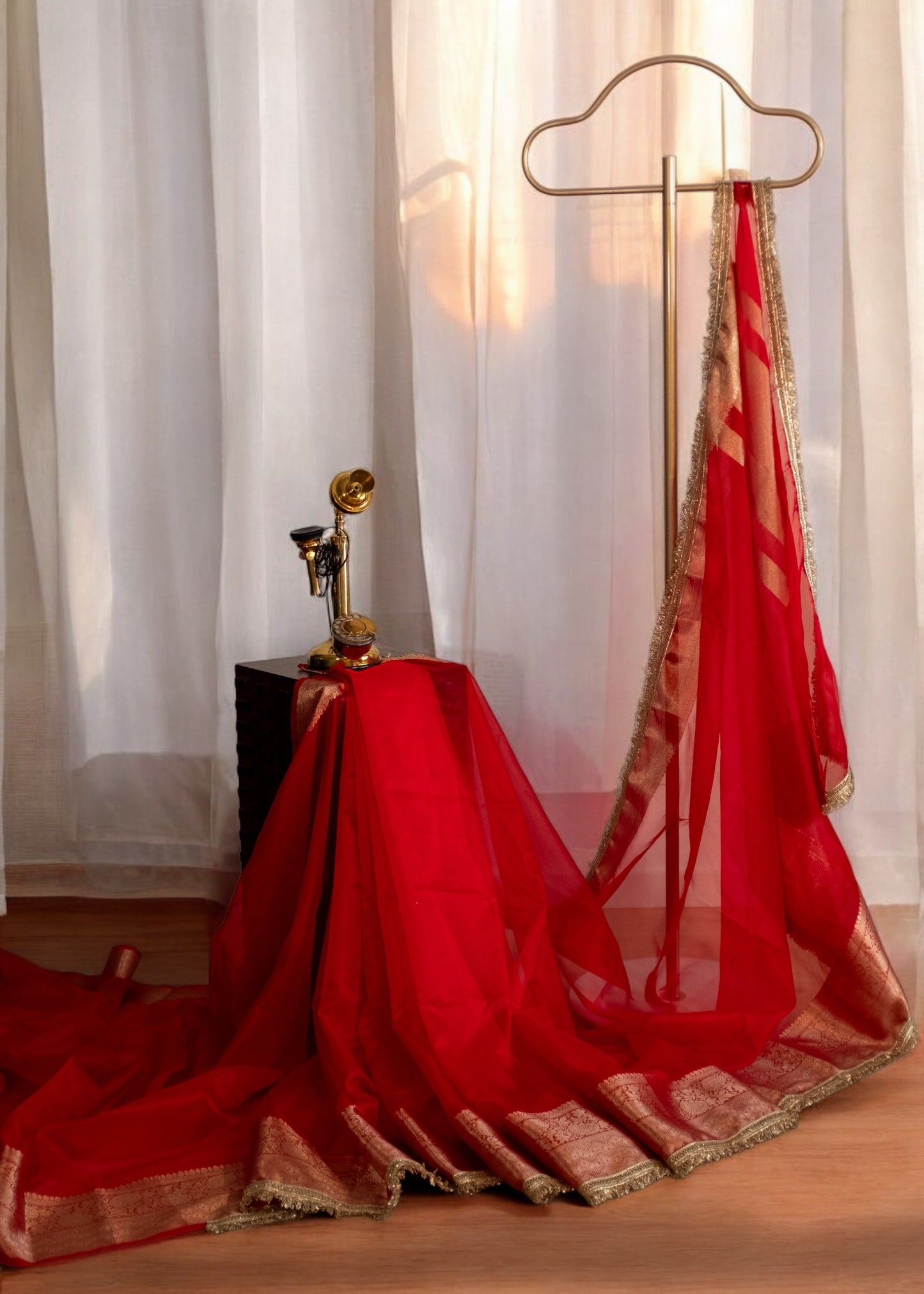 Bright Red Organza Silk Saree