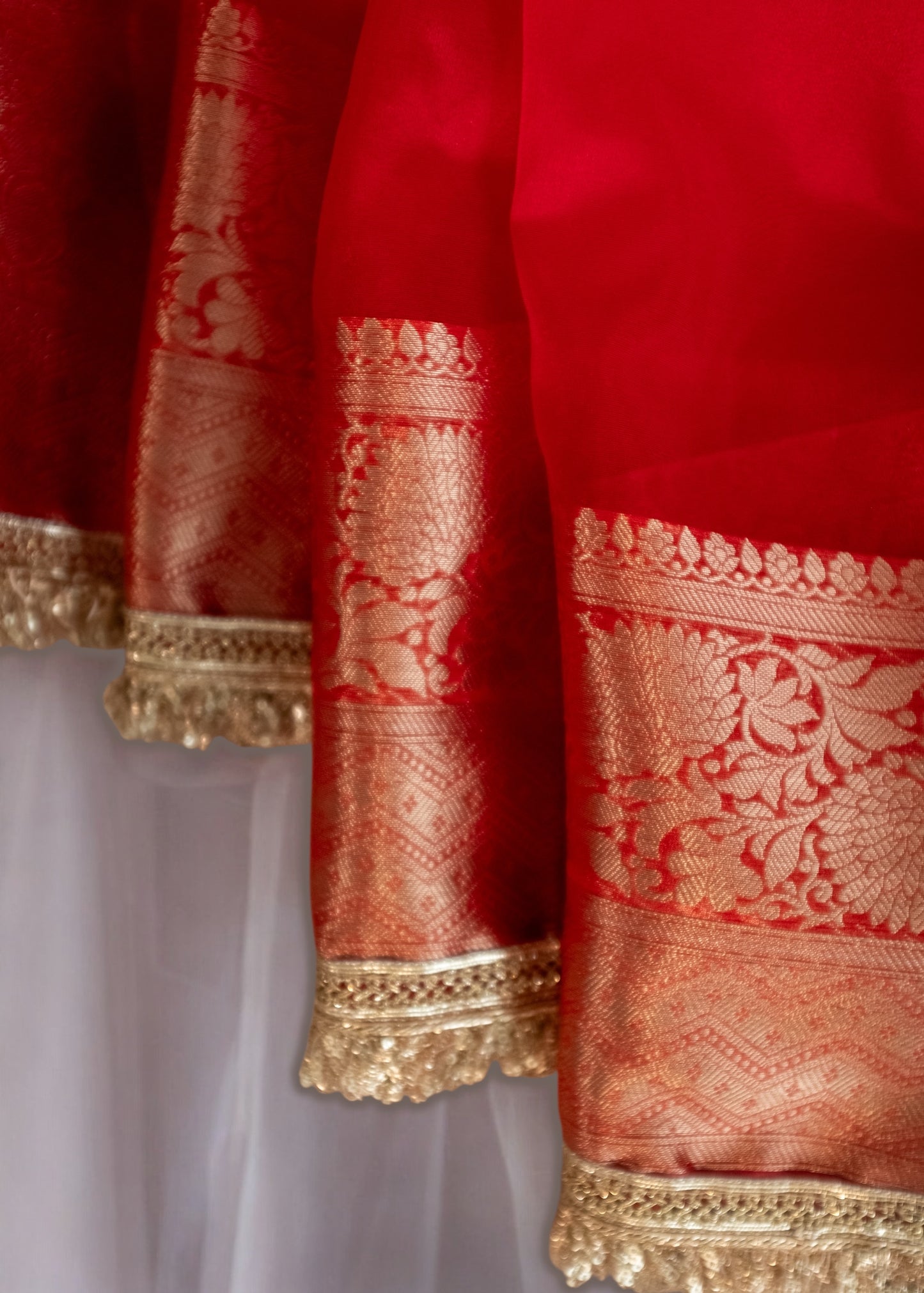 Bright Red Organza Silk Saree