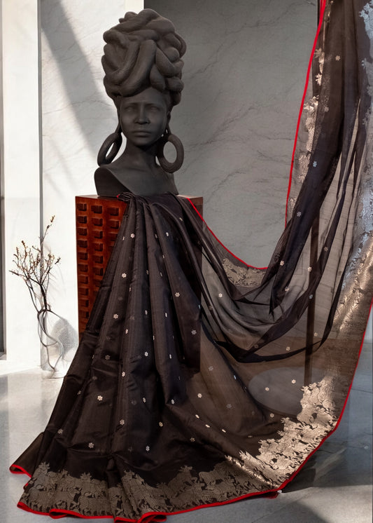 Unique Black Pure Chanderi Soft Silk Saree