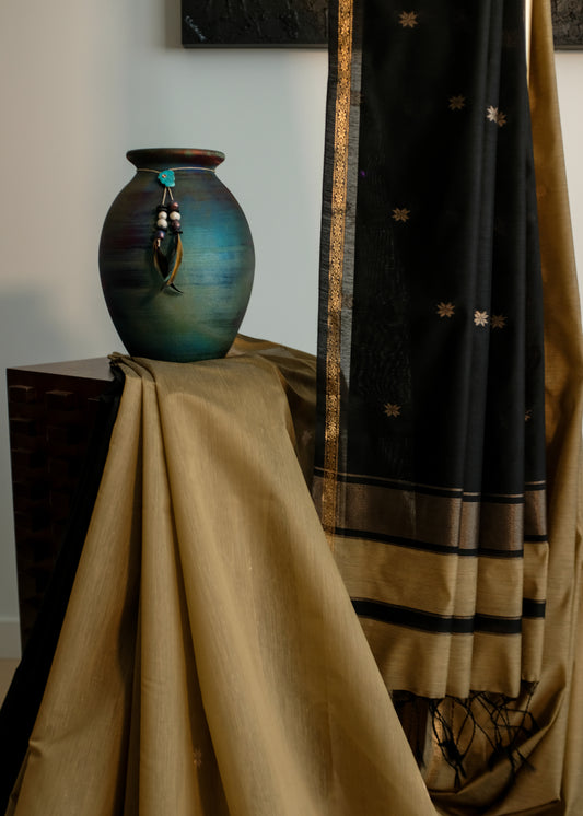 Black-Brown Maheshwari Silk Cotton Saree