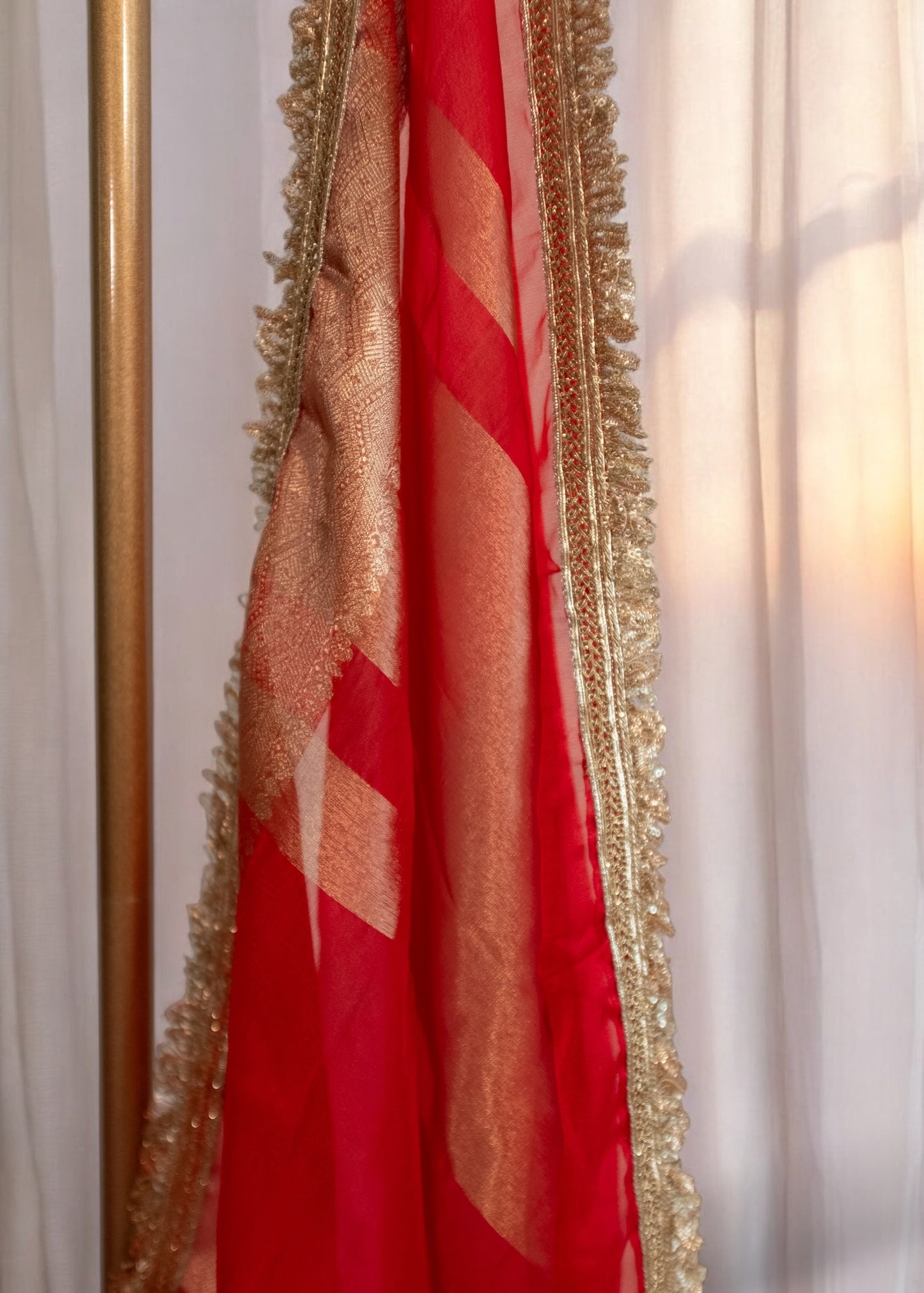 Bright Red Organza Silk Saree