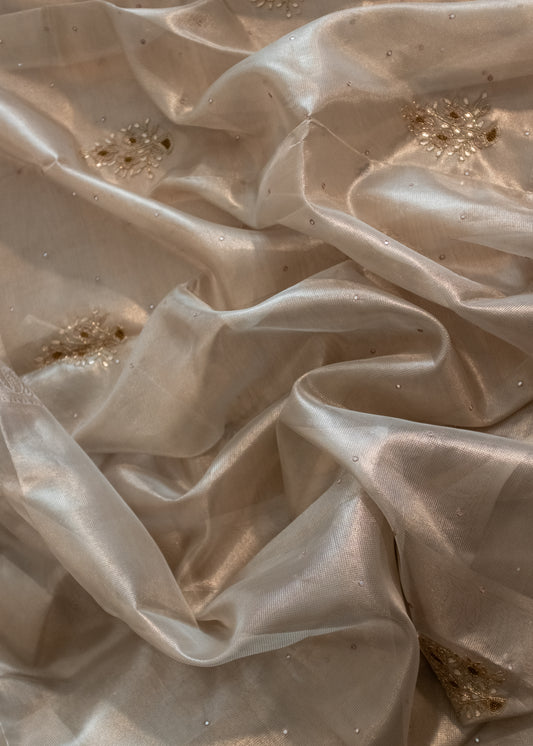 Silverish Off-White Kota Tissue Organza Saree