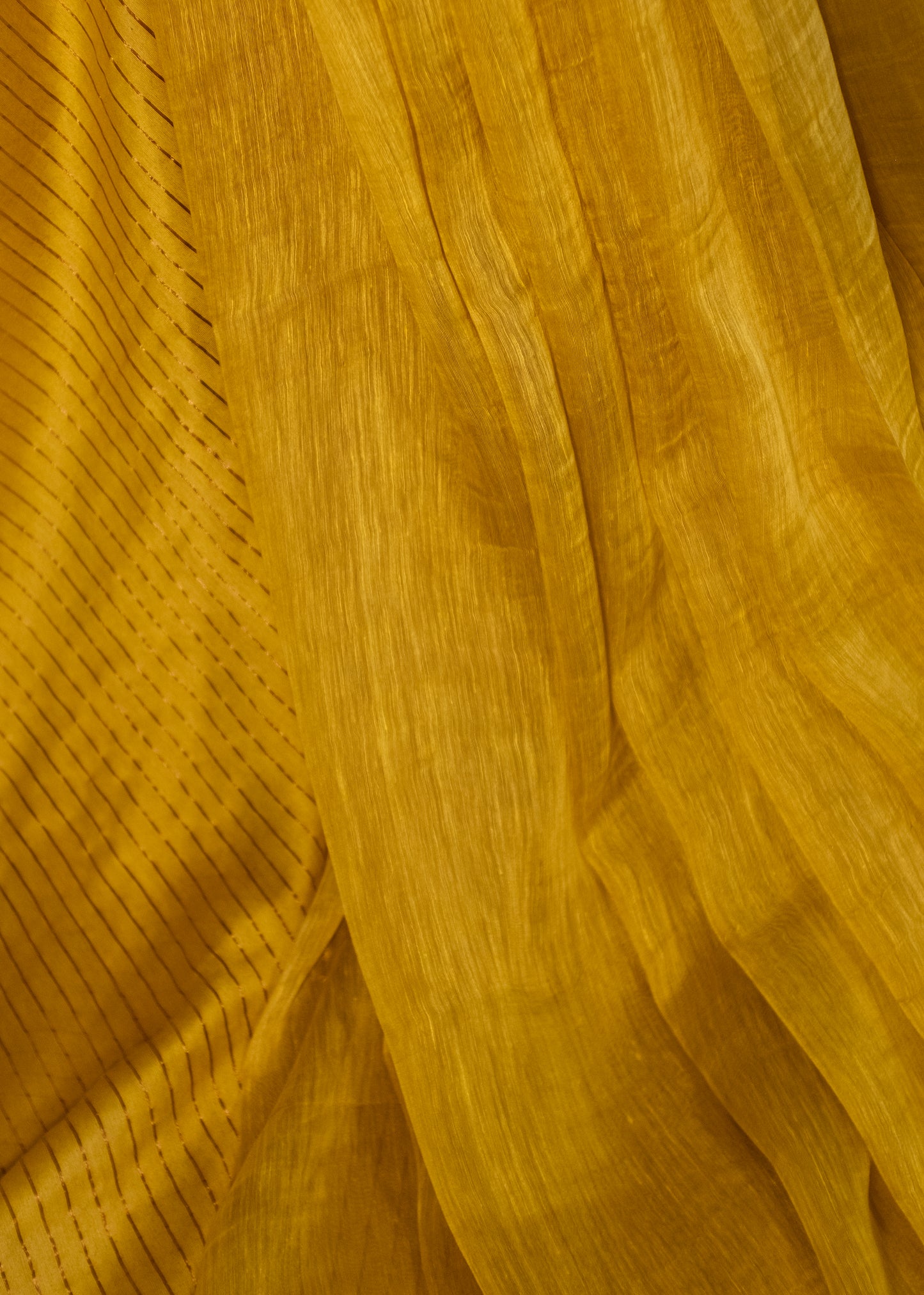 Yellowish green silk linen handwoven jamdani saree