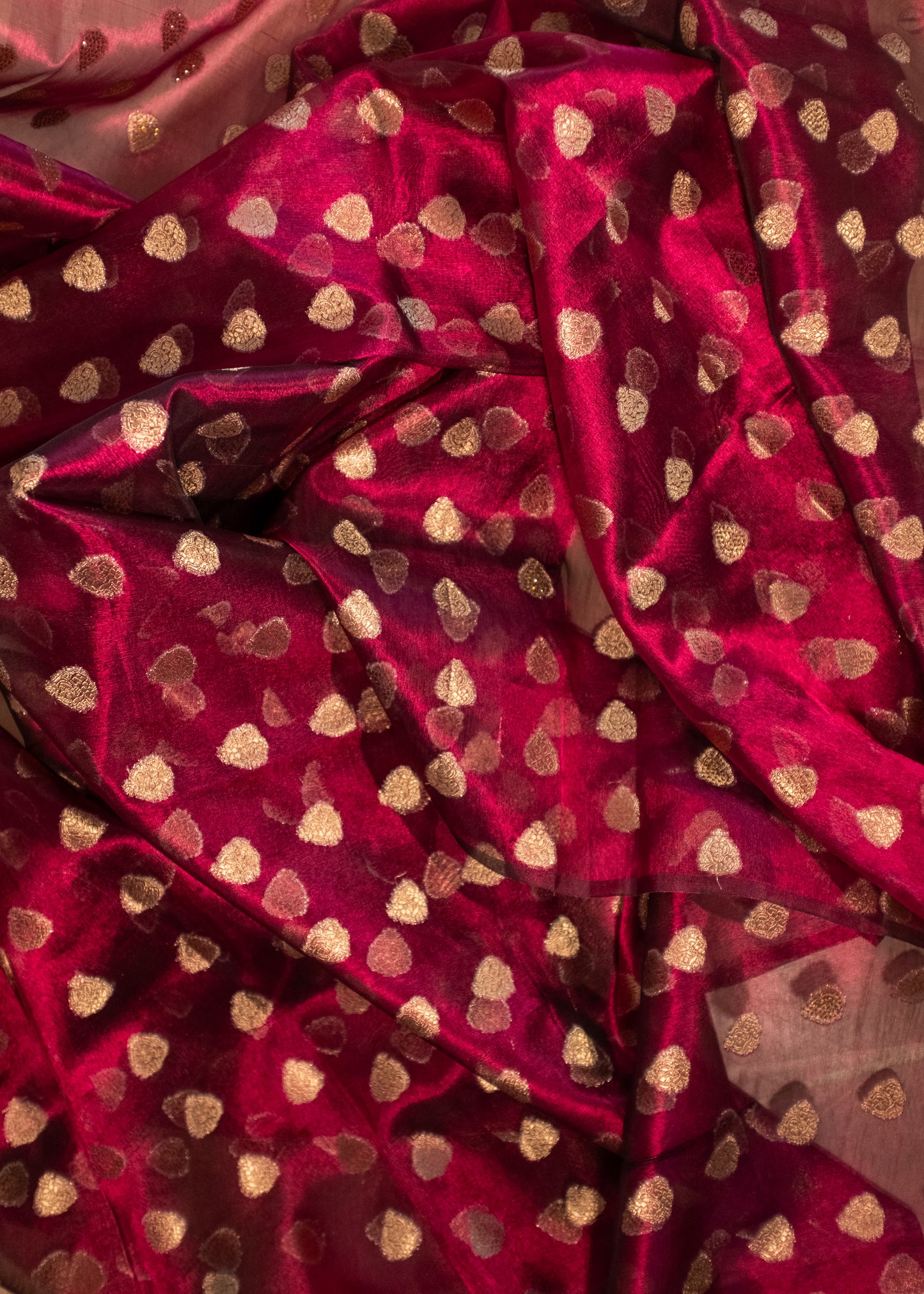 Maroon Glass Tissue Saree with Stone Embellishments