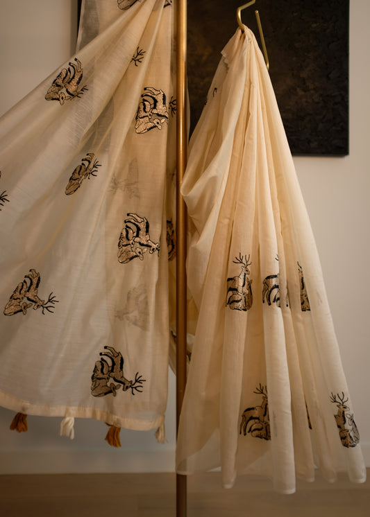 Off-White Chanderi Tissue Saree