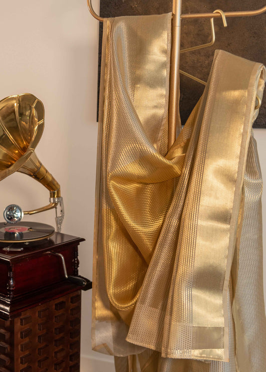 Off White with Gold Banarasi Tissue Soft Silk Saree