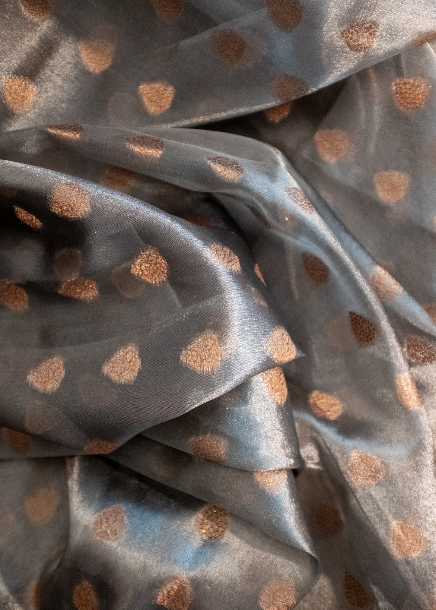 Grey and Gold Glass Tissue Saree
