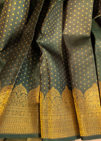 Olive green pure Kanchivaram Silk Saree