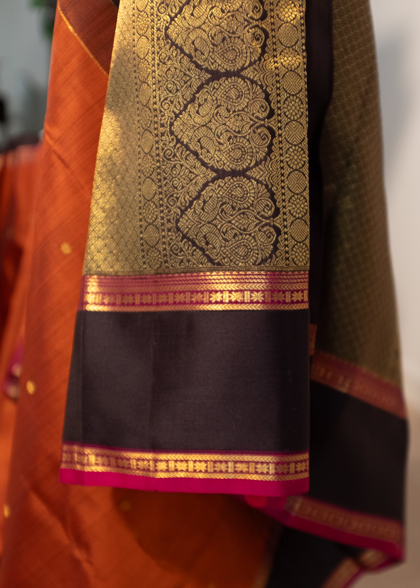 Pure Handloom Kanchivaram Silk Saree - Rust and Black
