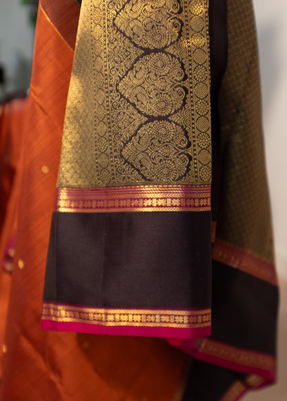 Pure Handloom Kanchivaram Silk Saree - Rust and Black