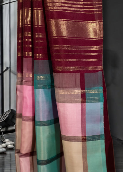 Pastel Checkered Pure Kanchivaram silk saree