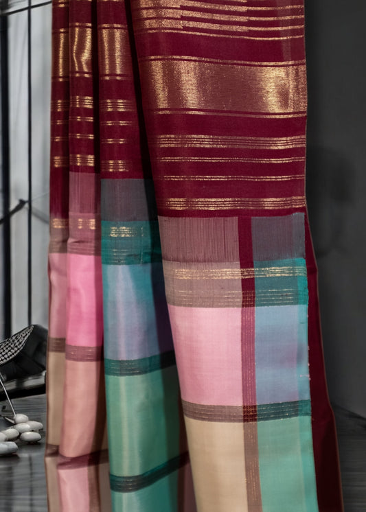 Pastel Checkered Pure Kanchivaram silk saree