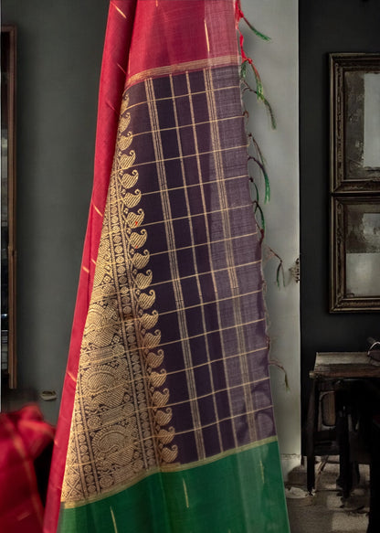 Maroon-Black-Green Pure Kanchivaram Silk Saree