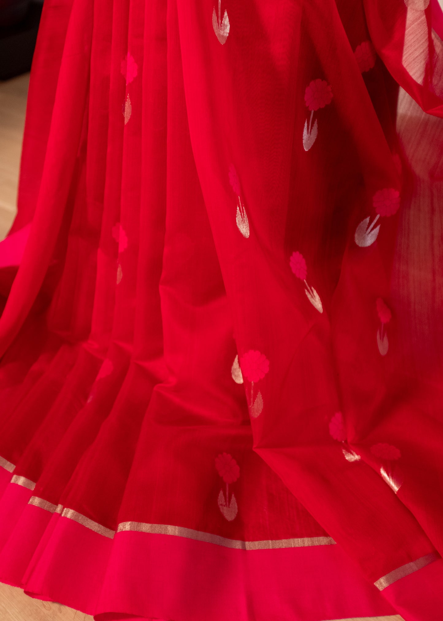 Red Chanderi Handloom Soft Silk