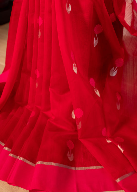Red Chanderi Handloom Soft Silk