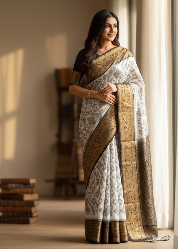 Handwoven Ikkat inspired Silk Saree