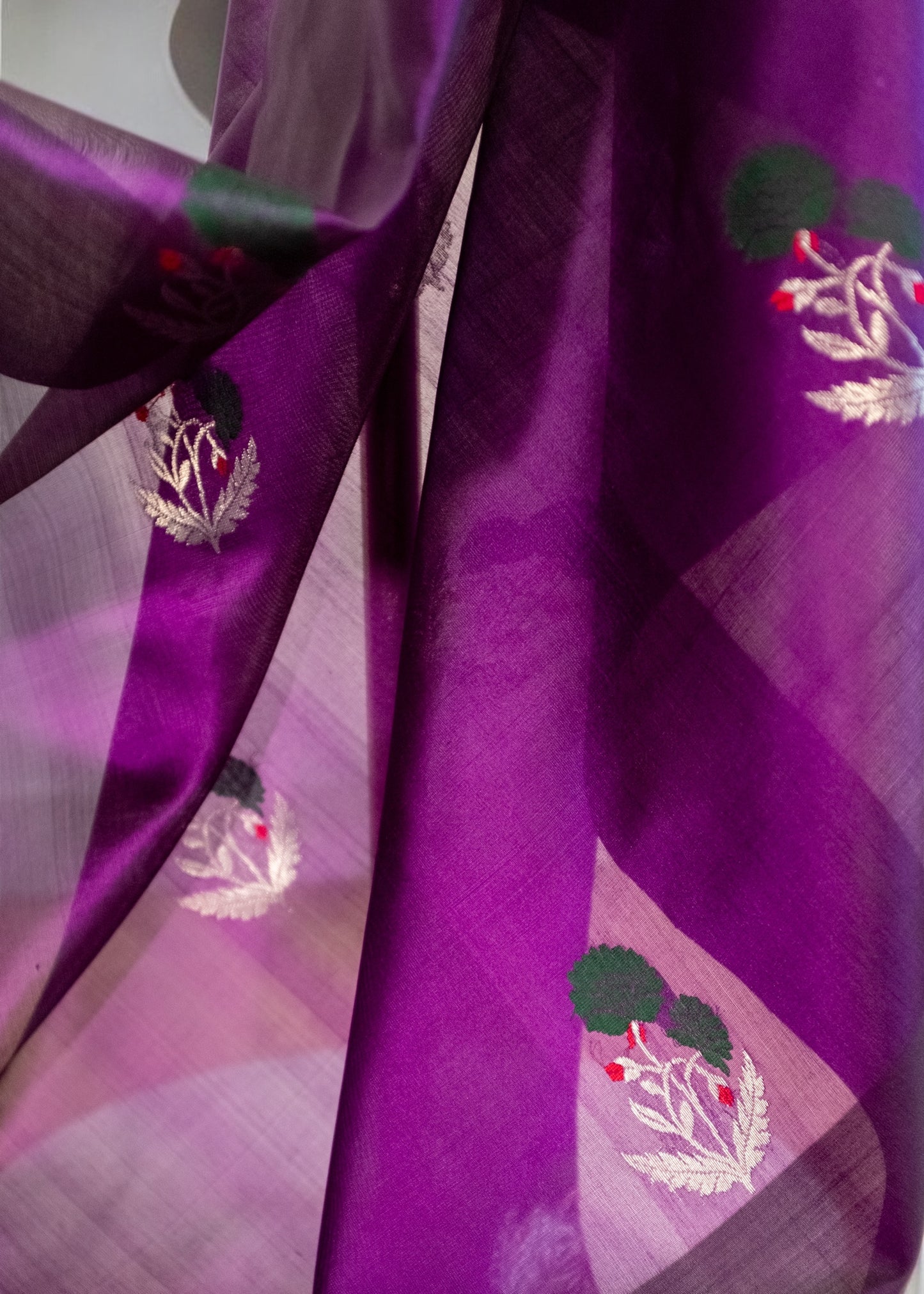 Aubergine Pure Chanderi Handloom Soft Silk
