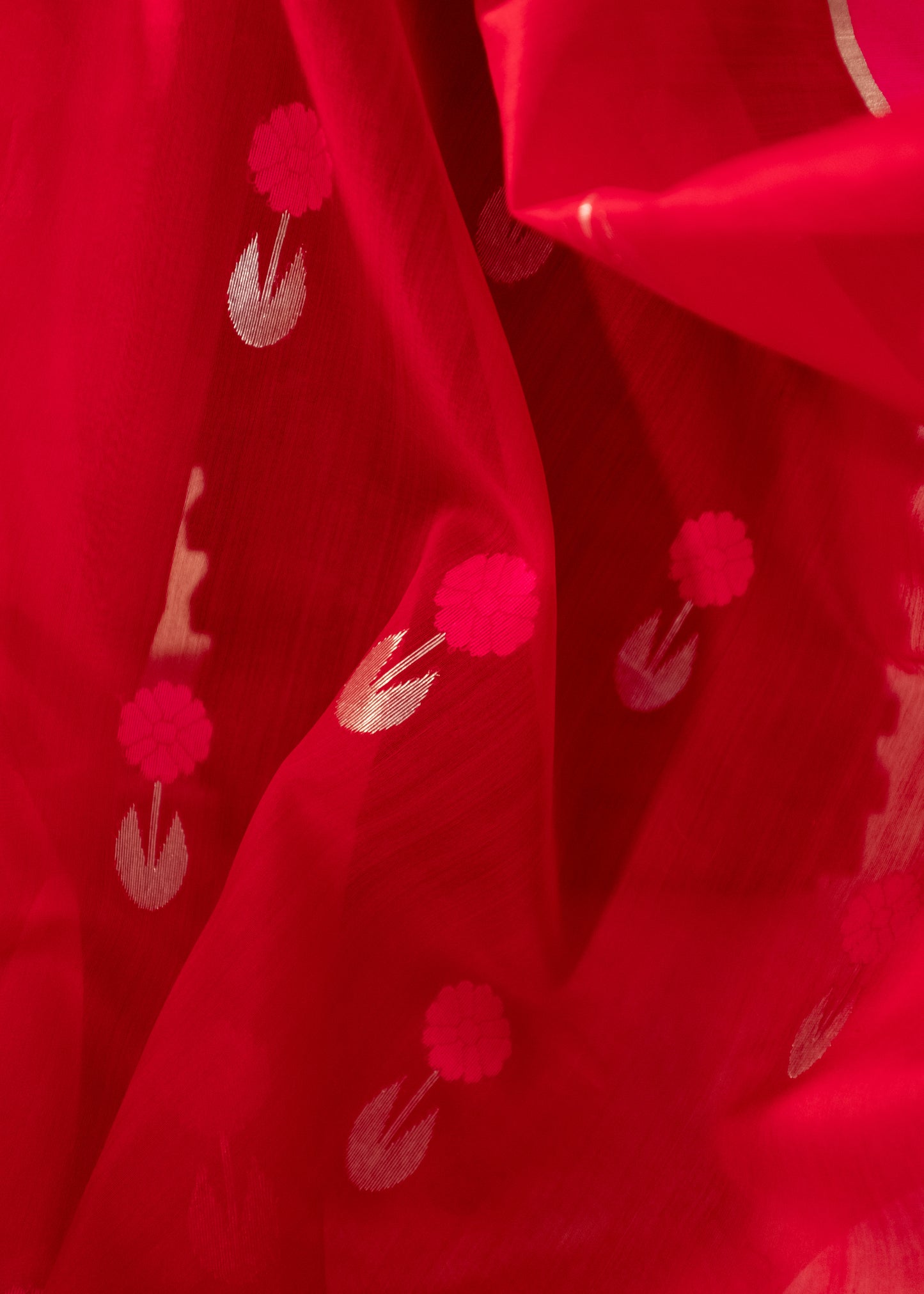 Red Chanderi Handloom Soft Silk