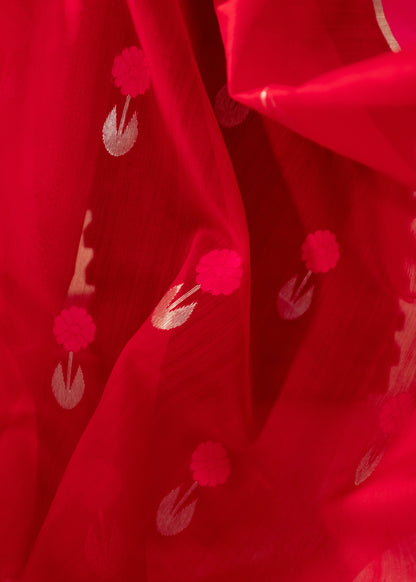 Red Chanderi Handloom Soft Silk