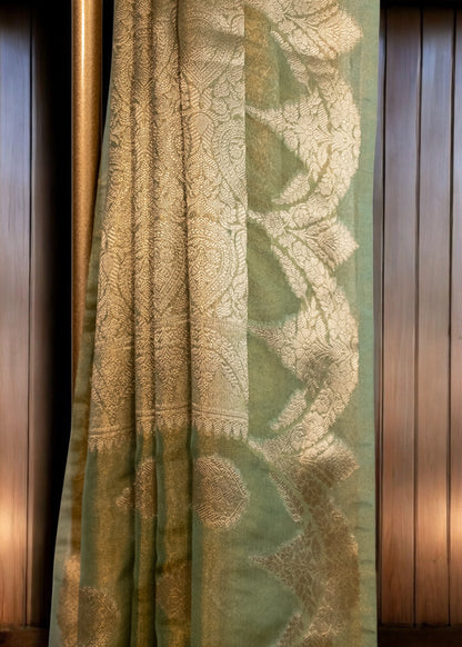 Yellowish Green Banarasi Tissue Saree