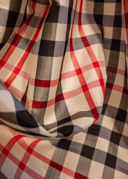 Black/Red/White Statement Checkered Pure Kanchivaram silk saree