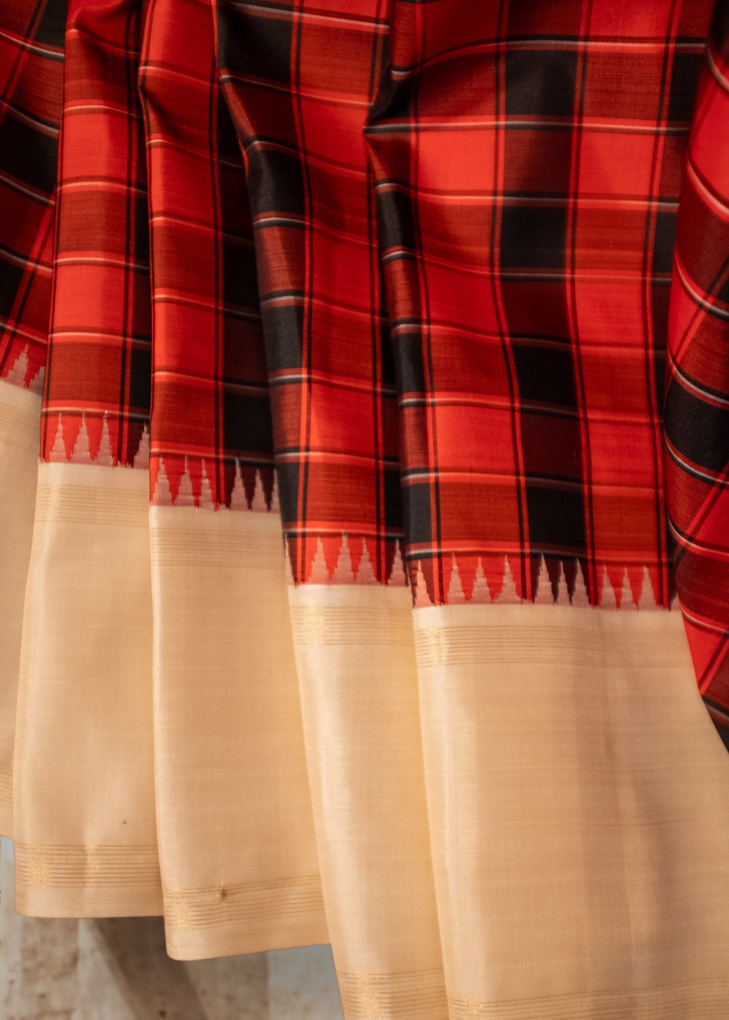 Black and Red Checkered Pure Kanchivaram silk saree