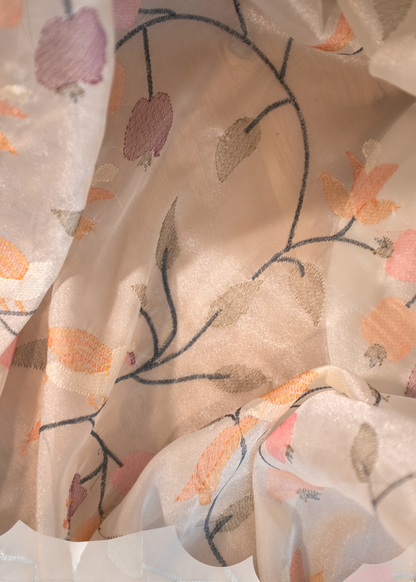 White Embroidered Tissue Organza Saree