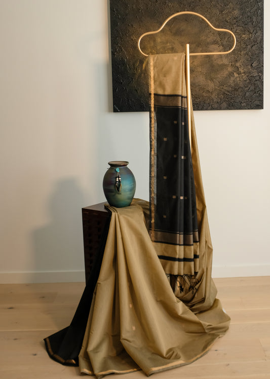 Black-Brown Maheshwari Silk Cotton Saree