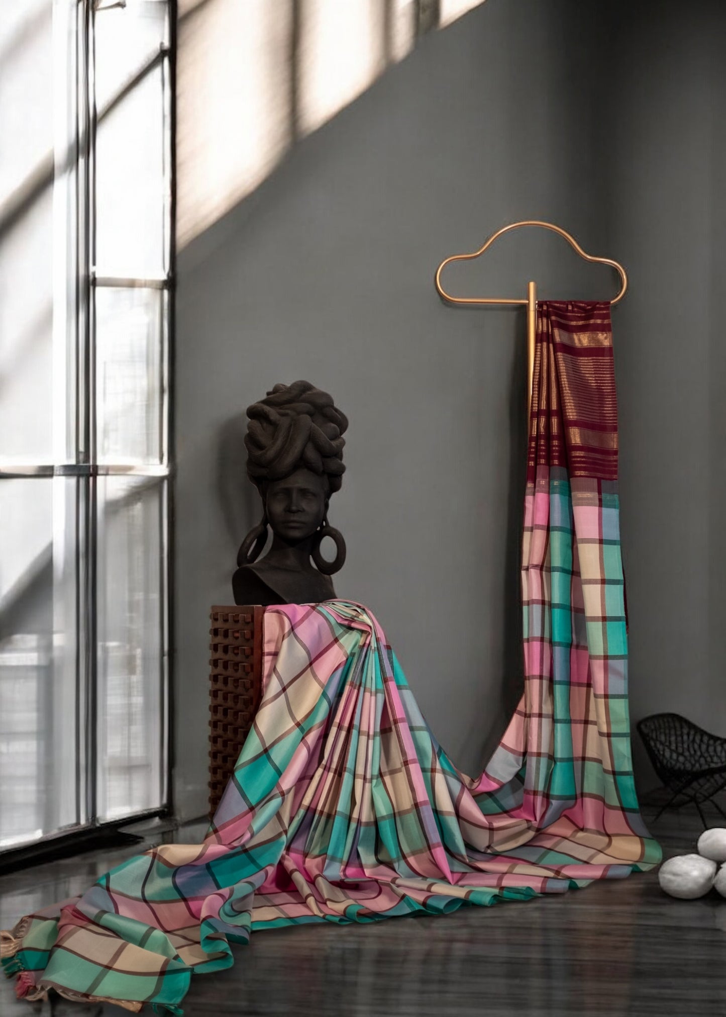 Pastel Checkered Pure Kanchivaram silk saree