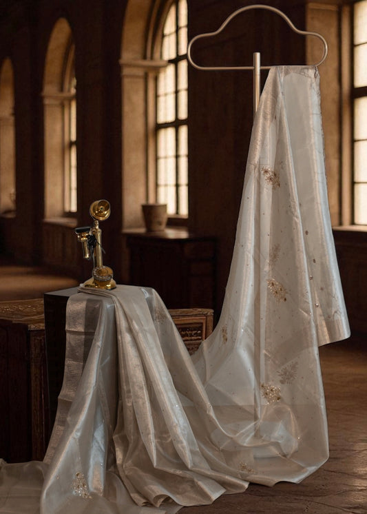 Silverish Off-White Kota Tissue Organza Saree