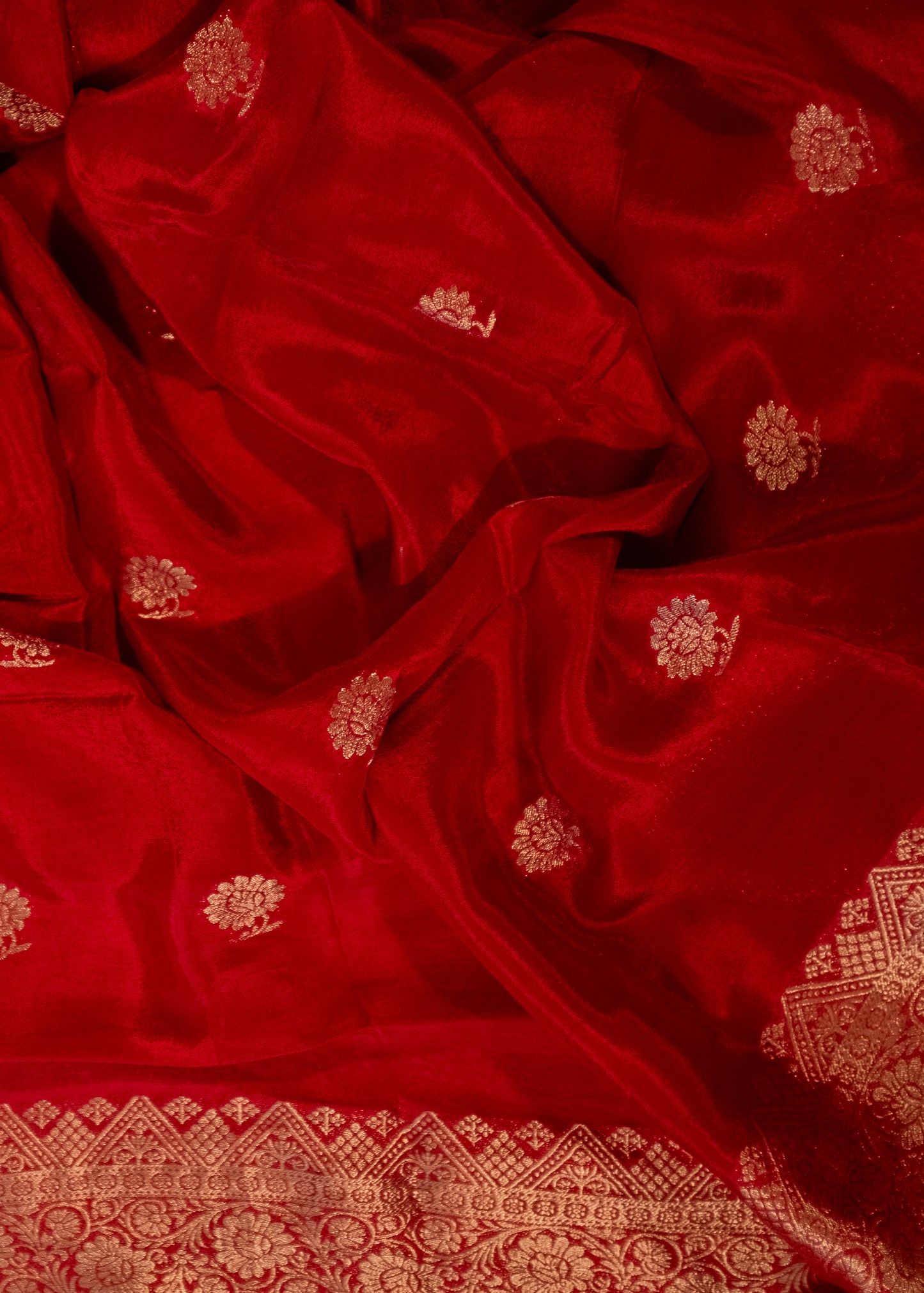 Red Banarasi Viscose Crepe Silk Saree