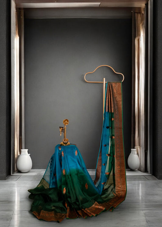 Dual shade Banarasi Organza Silk Saree(handloom)