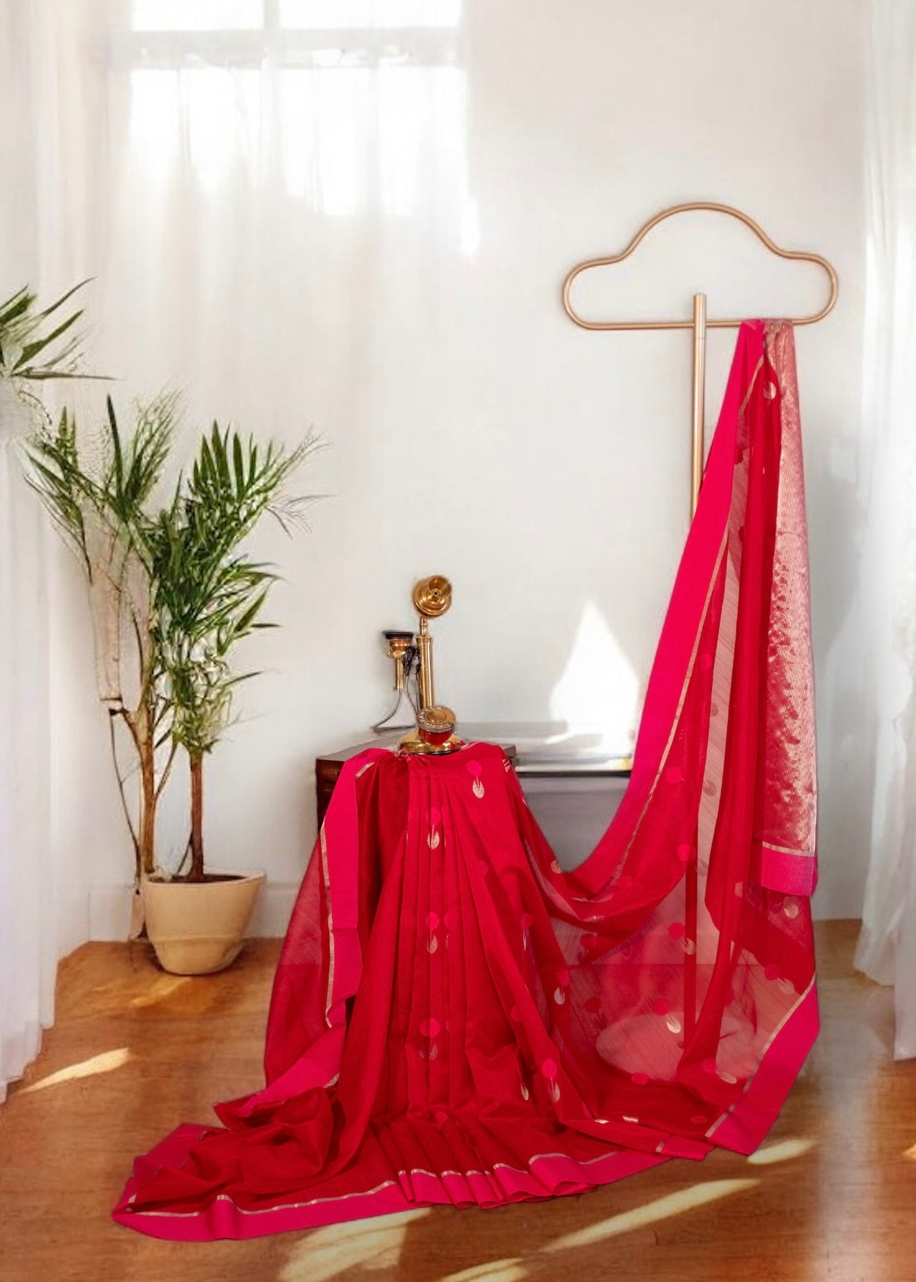 Red Chanderi Handloom Soft Silk
