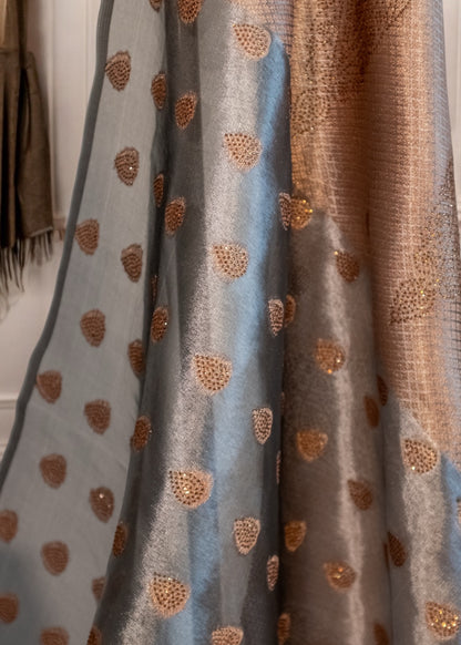 Grey and Gold Glass Tissue Saree