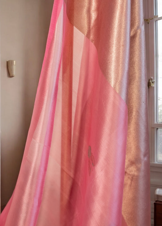 Baby Pink Pure Chanderi Handloom Soft Silk