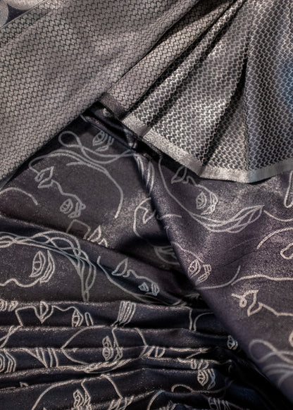 Unique Face Motif Semi Soft Saree