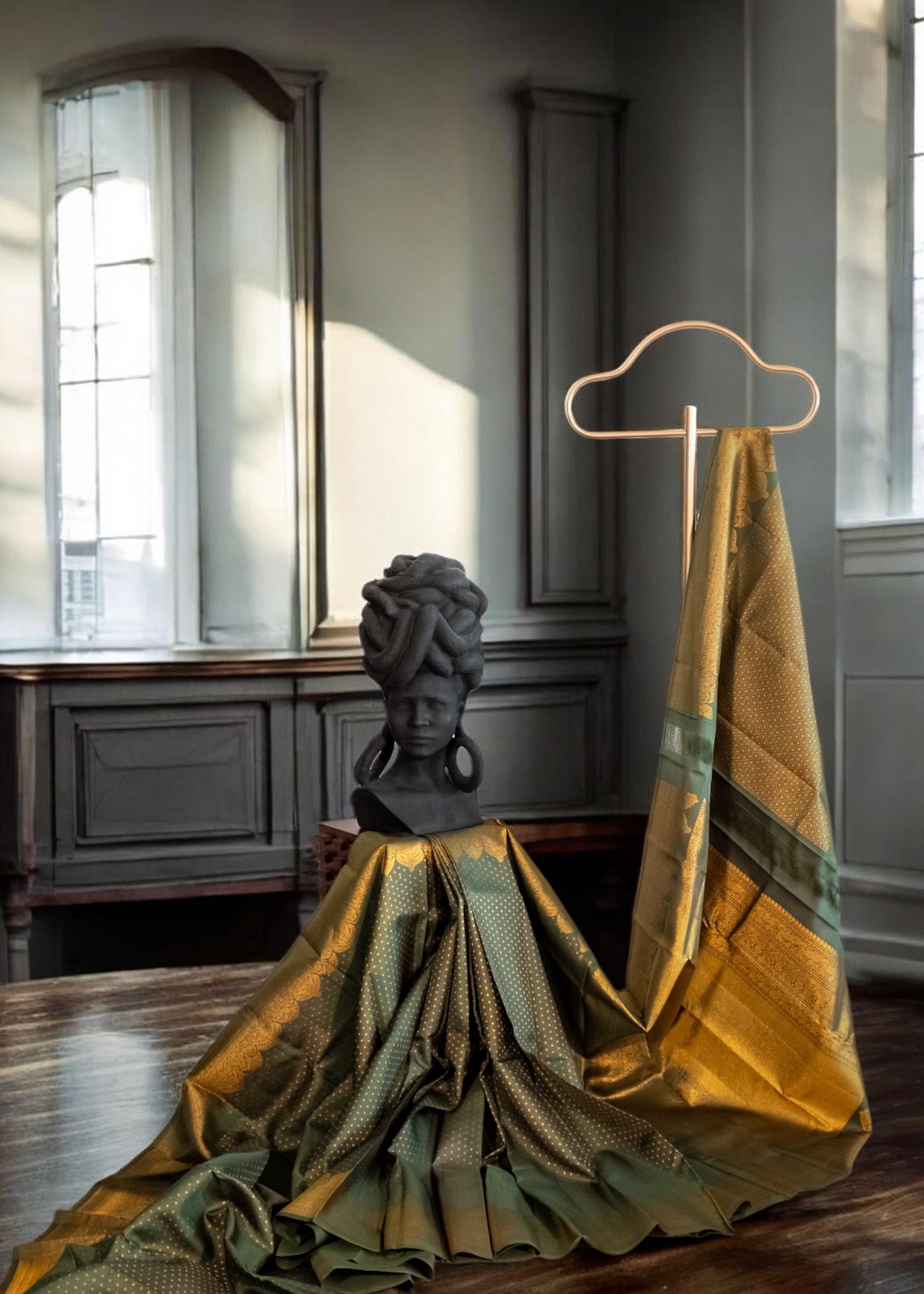 Olive green pure Kanchivaram Silk Saree