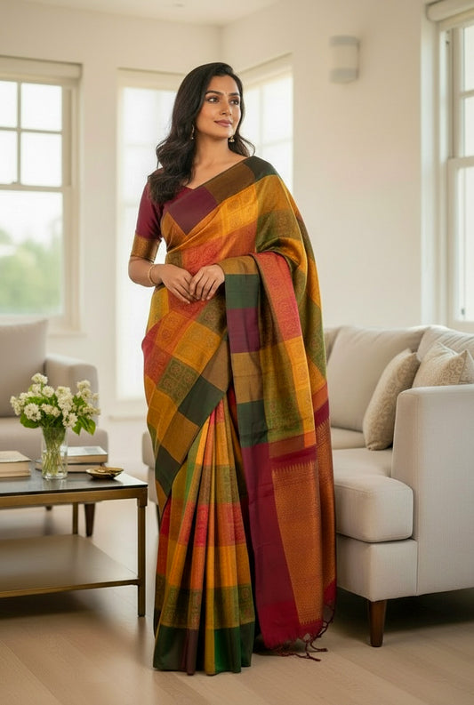 Multi-Coloured Kanchivaram Silk Saree full view
