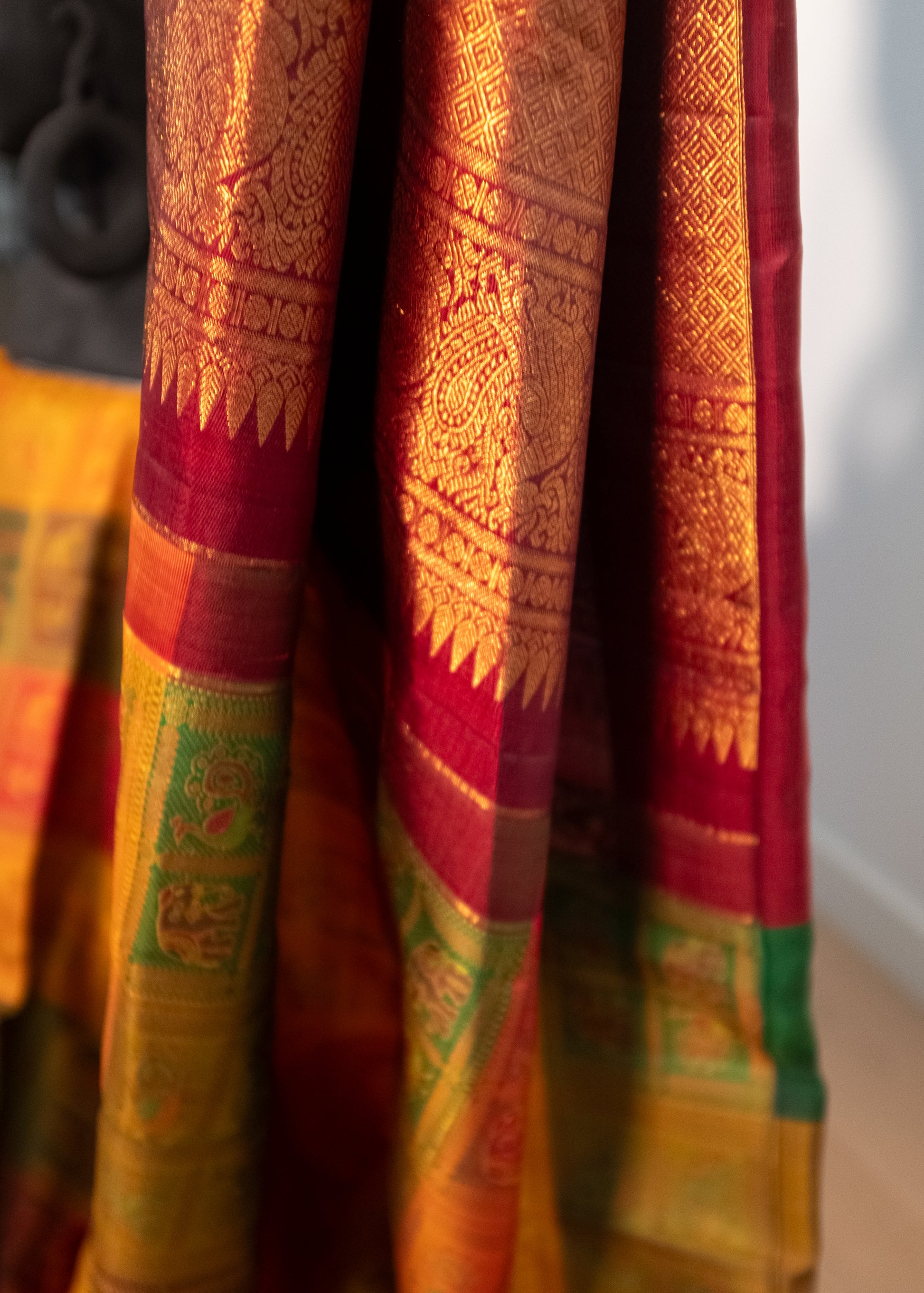 Kanchivaram silk saree vibrant pallu and border detail