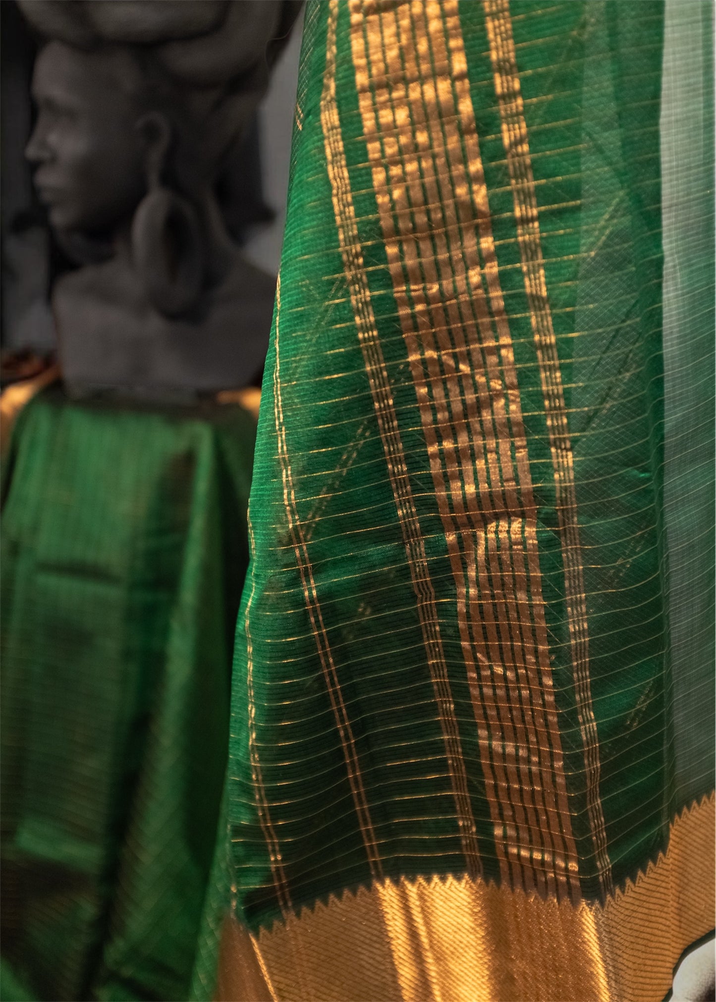 Bottle green Mangalagiri Silk Cotton Saree