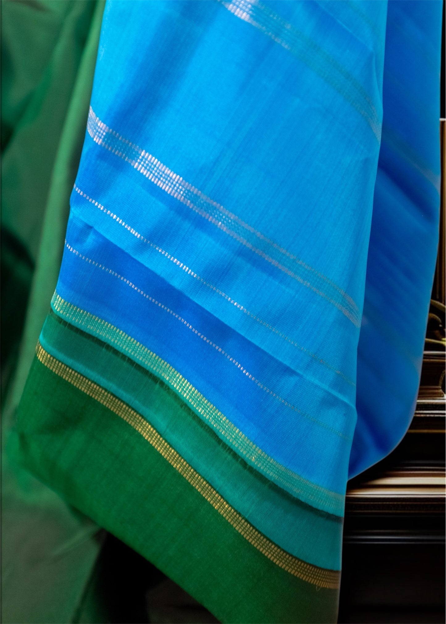 Pure Kanchivaram Silk Saree(green with contrast blue pallu)