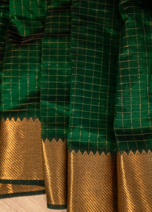 Bottle green Mangalagiri Silk Cotton Saree